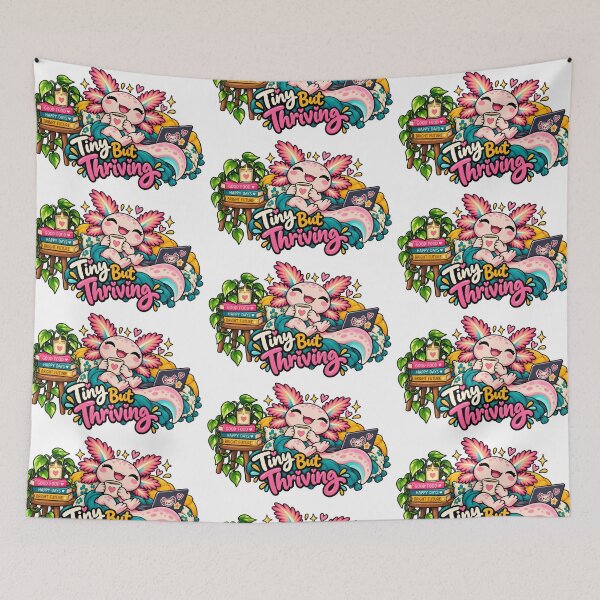 Item preview, Tiny But Thriving. Pink Axolotl Folk Art Illustration designed and sold by FavePopCulture.