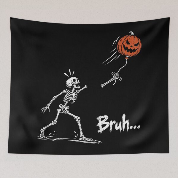 Item preview, Bruh Skeleton Chasing Pumpkin Balloon Funny Halloween designed and sold by will freed18.