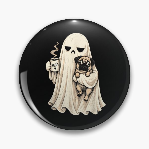 Item preview, Grumpy Ghost Pug Holding Coffee  designed and sold by ArtByimamS.