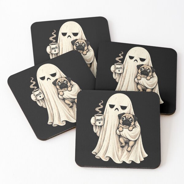 Item preview, Grumpy Ghost Pug Holding Coffee  designed and sold by ArtByimamS.