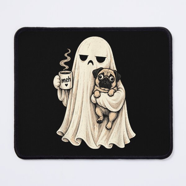 Item preview, Grumpy Ghost Pug Holding Coffee designed and sold by ArtByimamS.