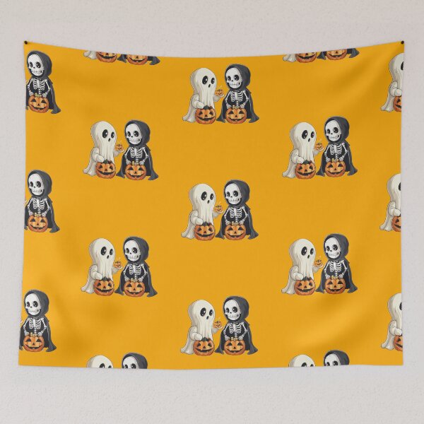 Item preview, Cute Halloween Ghost and Skeleton Pumpkin Spooky Friends Design designed and sold by anemiche.