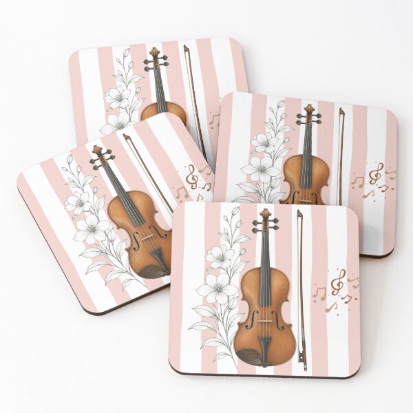 Item preview, Aesthetic Violin with Botanical Flowers and Pink Stripes designed and sold by VaneDesings.