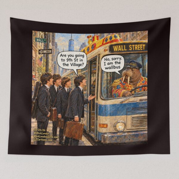 Item preview, Wallbus on Wall Street Funny Walrus Cartoon Pun Art by Rick London designed and sold by Rick London Gifts.