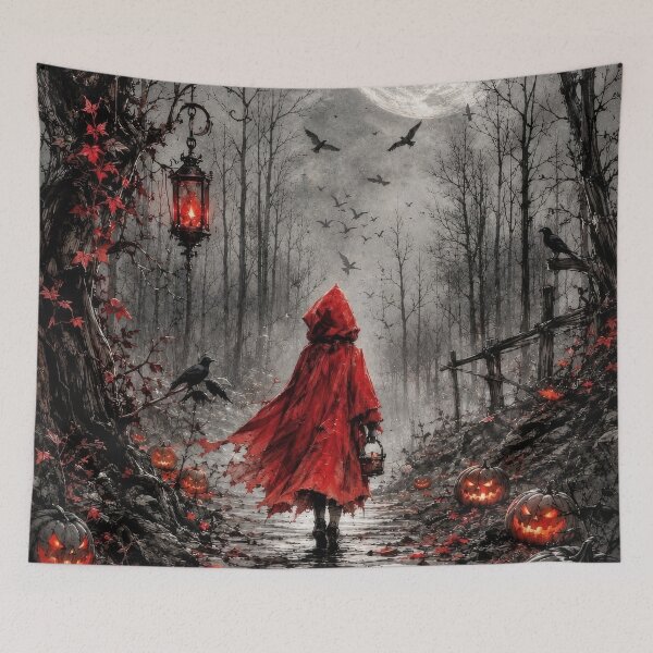 Item preview, Red Riding Hood in Haunted Forest – Gothic Halloween Fantasy Artwork designed and sold by DrakariArt.