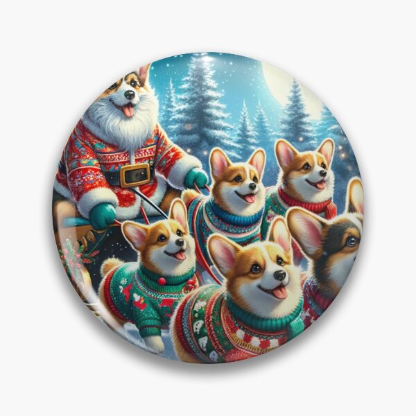 Item preview, Corgi Sleigh Team Christmas Art — Santa Paws Dogs Pulling Sleigh Under Moonlit Sky designed and sold by cybercanvasmuse.