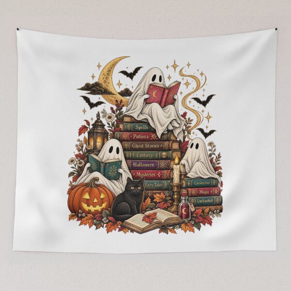 Item preview, Bookish Ghosts Halloween Reading Vintage Spooky Library designed and sold by will freed18.