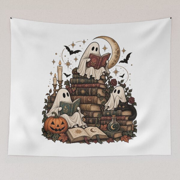 Item preview, Ghosts Reading Spooky Books Halloween Autumn Library designed and sold by will freed18.