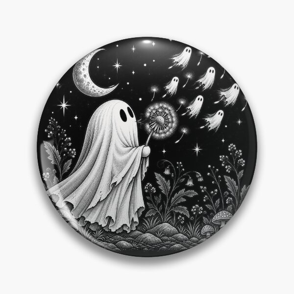 Item preview, Vintage Ghost Blowing Dandelion Spirits Under Crescent Moon designed and sold by will freed18.