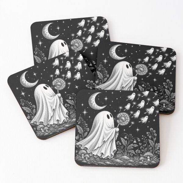 Item preview, Vintage Ghost Blowing Dandelion Spirits Under Crescent Moon designed and sold by will freed18.
