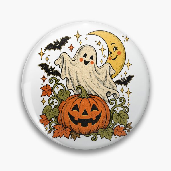 Item preview, Cute Vintage Halloween Ghost Pumpkin Crescent Moon designed and sold by will freed18.