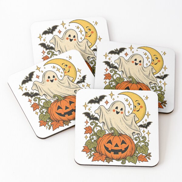 Item preview, Cute Vintage Halloween Ghost Pumpkin Crescent Moon designed and sold by will freed18.