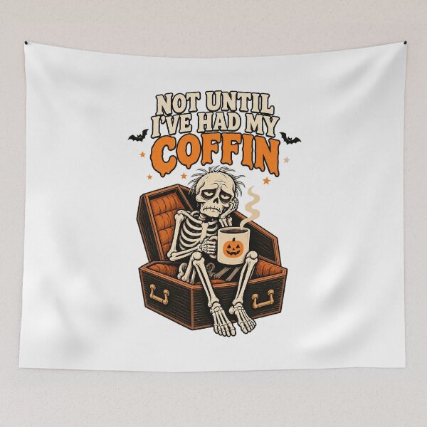 Item preview, Not Until Ive Had My Coffin Funny Skeleton Coffee Design. designed and sold by The-T-In-Retro.