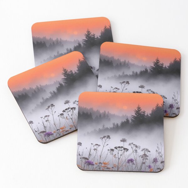 Item preview, Misty Sunset Wildflowers Forest Landscape — Foggy Purple & Orange Nature designed and sold by LYAN-STORE.