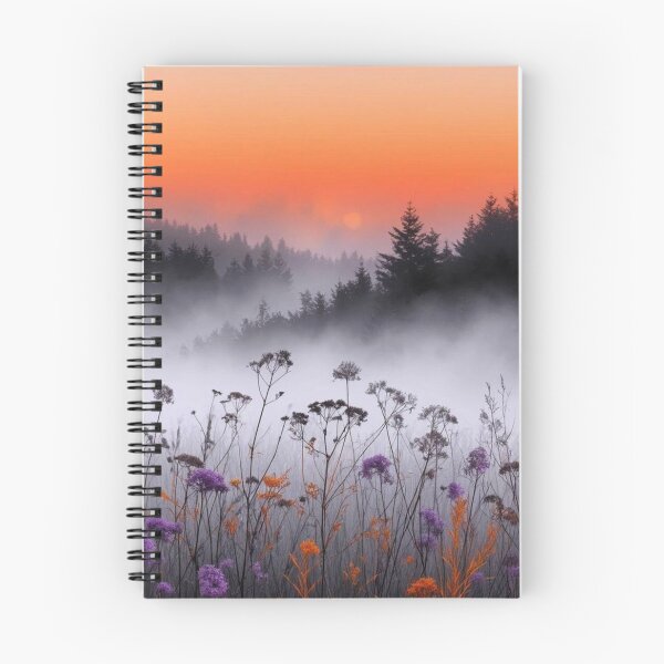 Item preview, Misty Sunset Wildflowers Forest Landscape — Foggy Purple & Orange Nature designed and sold by LYAN-STORE.