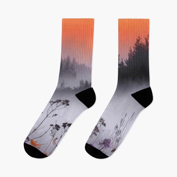 Item preview, Misty Sunset Wildflowers Forest Landscape — Foggy Purple & Orange Nature designed and sold by LYAN-STORE.