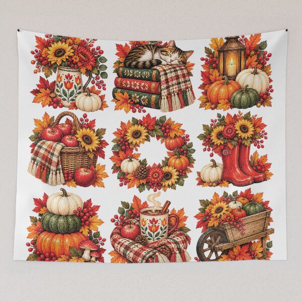 Item preview, Cozy Autumn Harvest Clipart Set with Pumpkins Sunflowers Fall Leaves and Rustic Decor designed and sold by Gold Turtle  Lina.