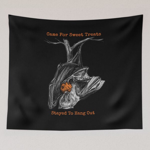 Item preview, Cute Flying Fox Bat Came For Sweet Treats Stayed To Hang Out Funny Halloween Art designed and sold by Dina's Fine Arts.