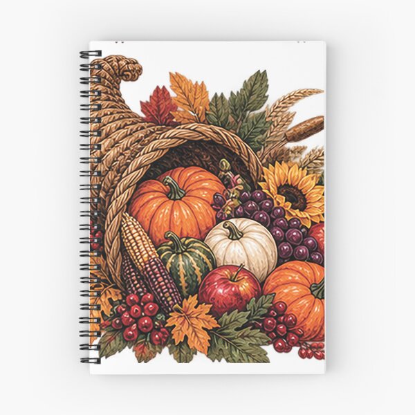 Item preview, TITLE Thanksgiving Cornucopia Harvest with Pumpkins Apples Grapes Sunflower and Autumn Leaves designed and sold by Gold Turtle  Lina.