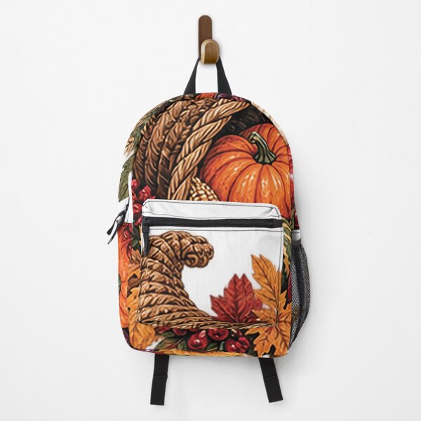 Item preview, TITLE Thanksgiving Cornucopia Harvest with Pumpkins Apples Grapes Sunflower and Autumn Leaves designed and sold by Gold Turtle  Lina.