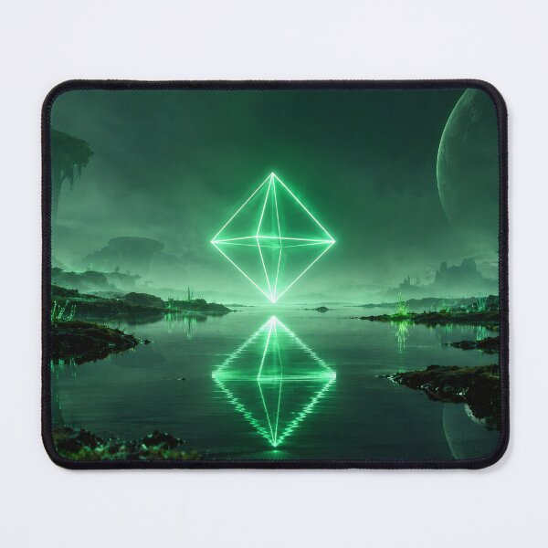 Item preview, Glowing Emerald Octahedron Over Alien Swamp Lake designed and sold by monkeybusiness.pt.