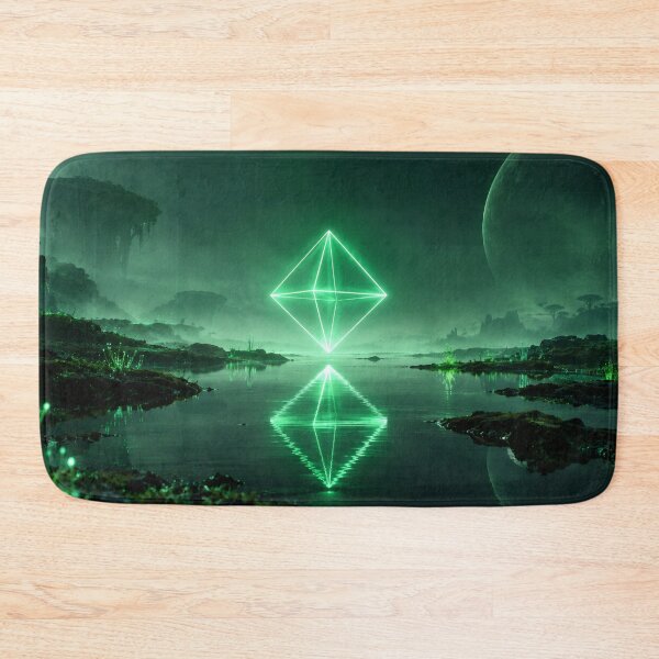 Item preview, Glowing Emerald Octahedron Over Alien Swamp Lake designed and sold by monkeybusiness.pt.