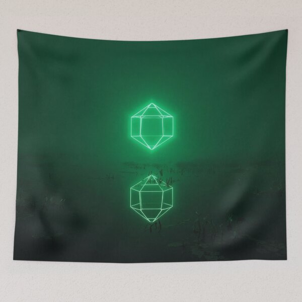 Item preview, Glowing Emerald Polyhedron Portal Over Dark Lake designed and sold by monkeybusiness.pt.