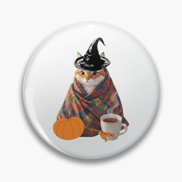 Item preview, Cozy Autumn Witch Cat With Pumpkin Coffee designed and sold by Inka Moon Design.
