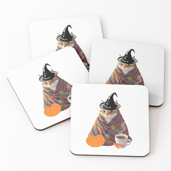 Item preview, Cozy Autumn Witch Cat With Pumpkin Coffee designed and sold by Inka Moon Design.