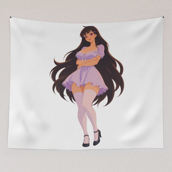 Item preview, Lavender Dress Pin-Up – Long Haired Retro Cartoon Girl designed and sold by  Hollow Moon Studios..