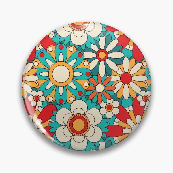 Item preview, Retro 70s Floral Pattern Groovy Teal Red & Orange Flowers designed and sold by JRRTs.