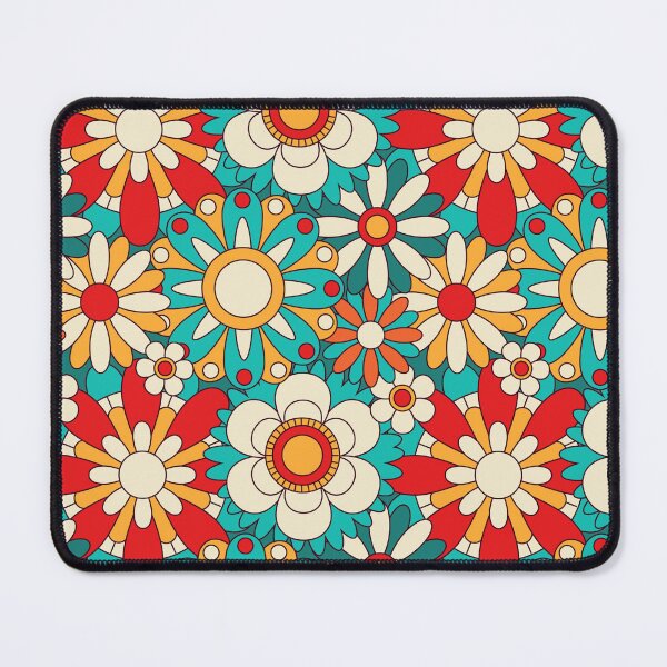 Item preview, Retro 70s Floral Pattern Groovy Teal Red & Orange Flowers designed and sold by JRRTs.