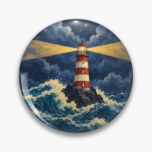 Item preview, Striped Lighthouse Holding Steady in a Night Storm designed and sold by eignvalue.