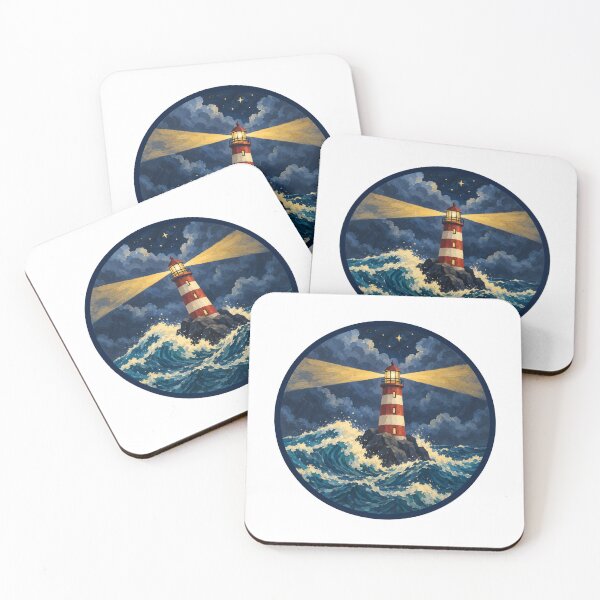 Item preview, Striped Lighthouse Holding Steady in a Night Storm designed and sold by eignvalue.