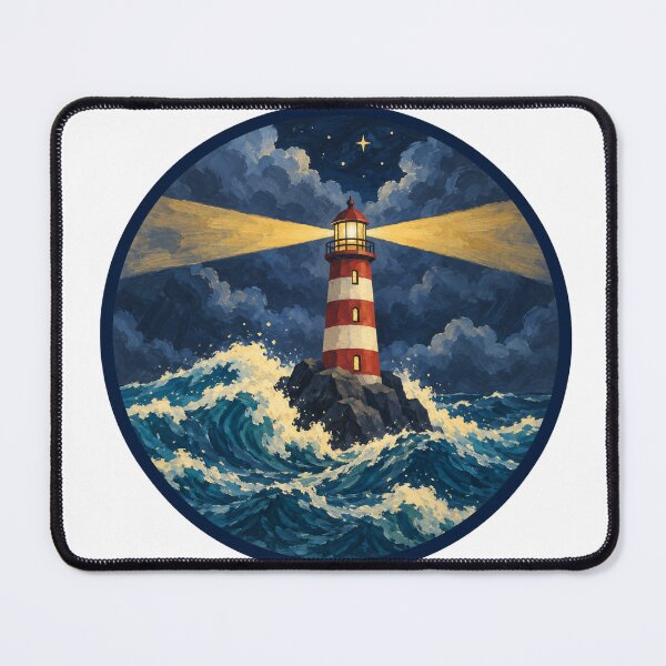 Item preview, Striped Lighthouse Holding Steady in a Night Storm designed and sold by eignvalue.