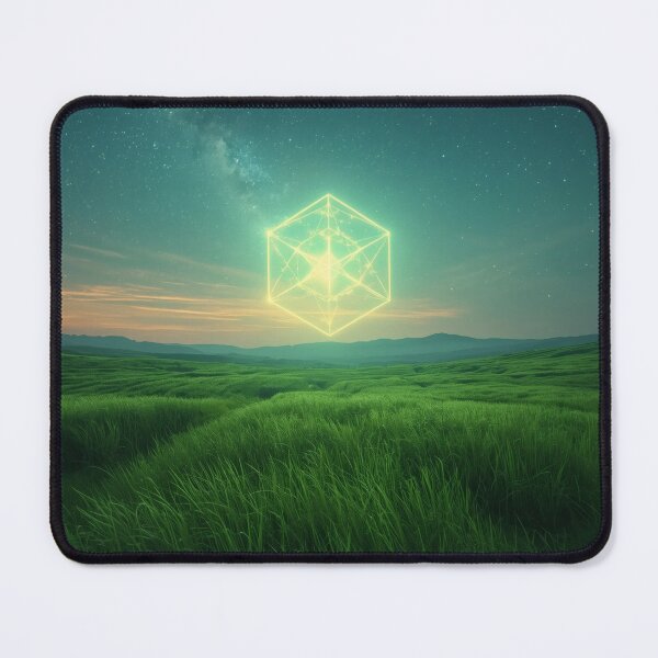 Item preview, Glowing Lime Metatron Cube Over Green Meadow designed and sold by monkeybusiness.pt.