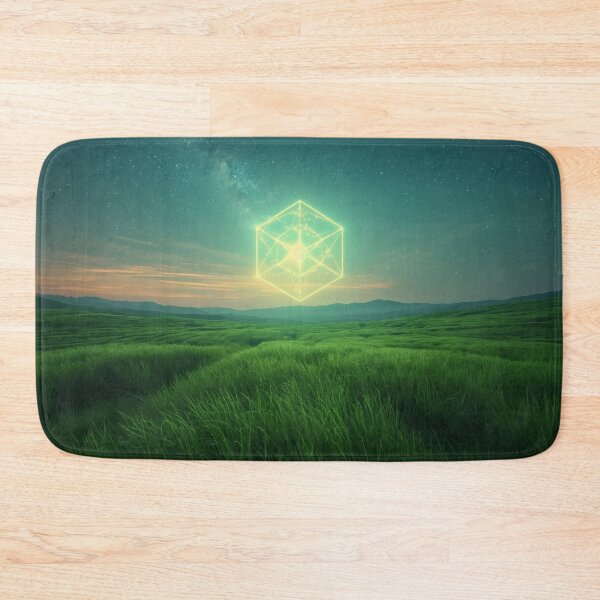 Item preview, Glowing Lime Metatron Cube Over Green Meadow designed and sold by monkeybusiness.pt.