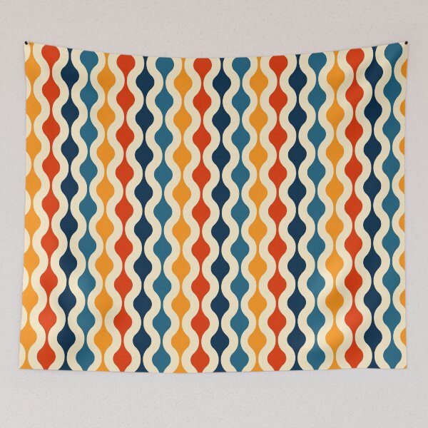 Item preview, Retro 70s Wavy Stripe Pattern Orange Teal & Navy Geometric designed and sold by JRRTs.