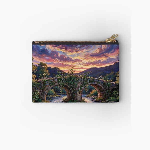 Item preview, Old Stone Bridge Reclaimed by Nature — Dusk River Painting designed and sold by LunaAdventurer.