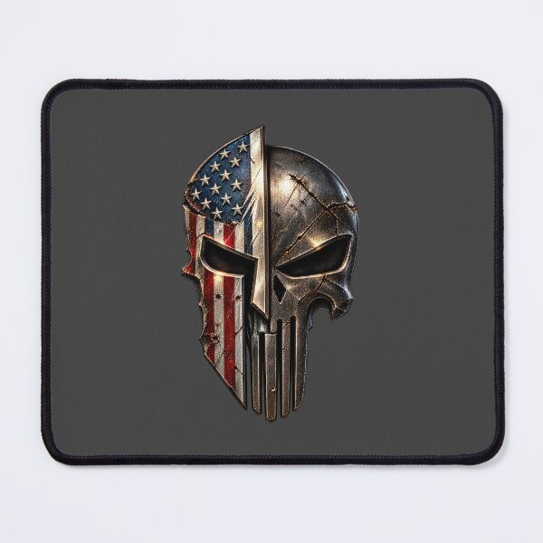 Item preview, American Spartan Skull – Battle Worn Patriotic Warrior Helmet designed and sold by artistwill.