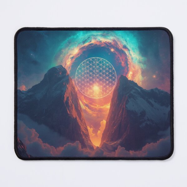 Item preview, Glowing Flower of Life Over Cosmic Mountain Portal designed and sold by monkeybusiness.pt.
