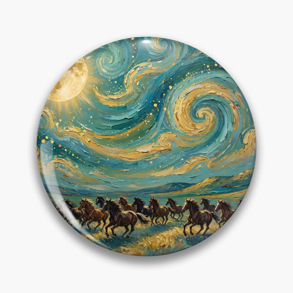 Item preview,  Wild Horses Galloping Under a Golden Moon — Swirling Night Sky Art designed and sold by LunaAdventurer.