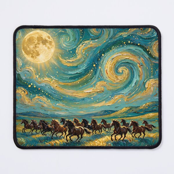 Item preview, Wild Horses Galloping Under a Golden Moon — Swirling Night Sky Art designed and sold by LunaAdventurer.