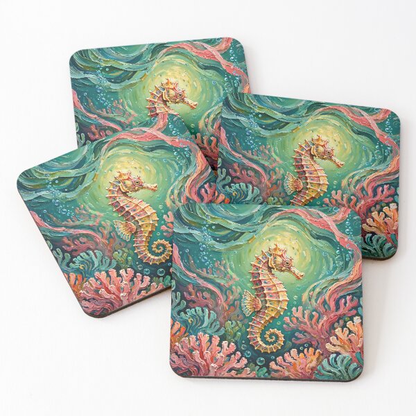 Item preview, Seahorse Among Bright Coral — Swirling Ocean Currents Art designed and sold by LunaAdventurer.