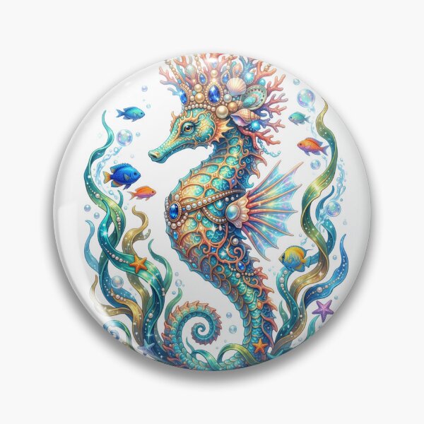 Item preview, Seahorse wearing coral crown designed and sold by kidoramagic.