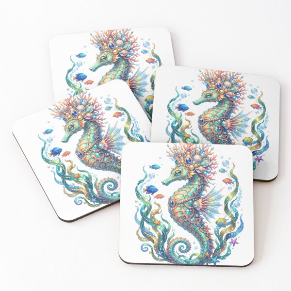 Item preview, Seahorse wearing coral crown designed and sold by kidoramagic.