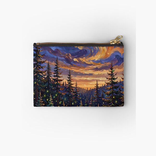 Item preview, Pine Forest at Dusk — Fireflies Under a Swirling Amber Sky designed and sold by LunaAdventurer.