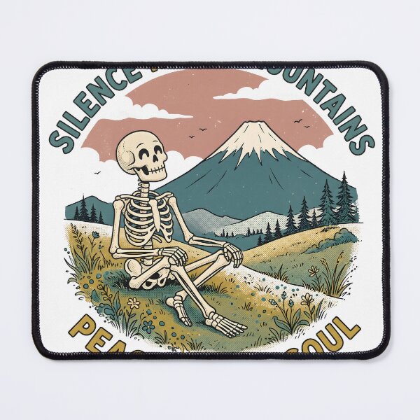 Item preview, Skeleton Sits Cross-Legged Before Mount Fuji at Sunset designed and sold by MisteryDesigner.