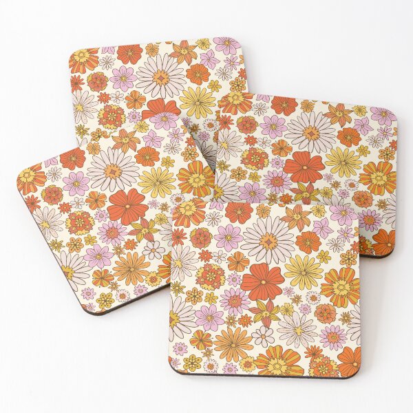 Item preview, Groovy 70s Floral Pattern Orange Pink Retro Wildflowers designed and sold by JRRTs.