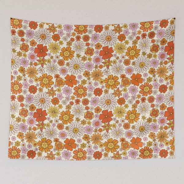 Item preview, Groovy 70s Floral Pattern Orange Pink Retro Wildflowers designed and sold by JRRTs.